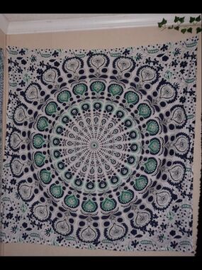 Urban Outfitters Green and Navy Mandala Tapestry